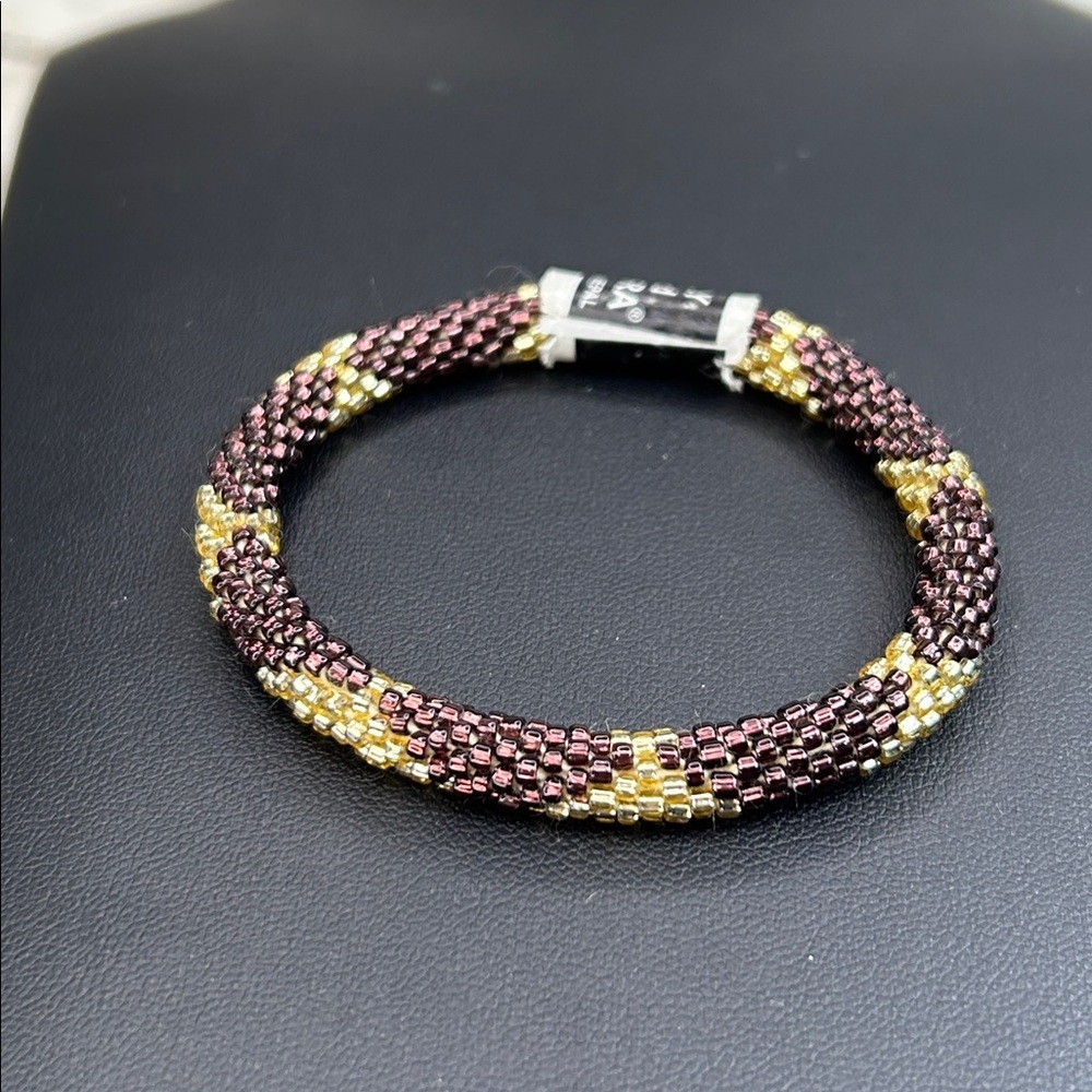 Lily & Laura Nepal Glass Handmade Roll On Gold And Brown Beaded Bracelet
